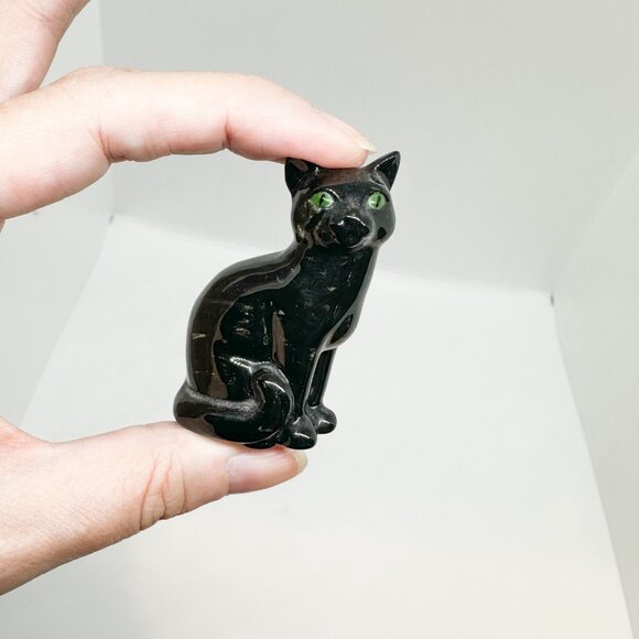 SOLD Vintage Pair Ceramic Black White Sitting Cats Halloween Angel Ying Yang - Picture 3 of 9